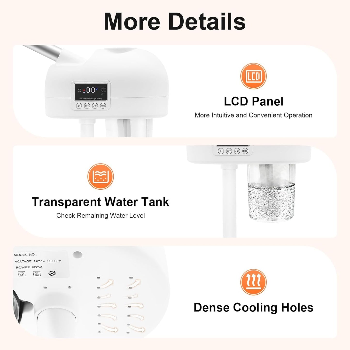 Standing Facial Steamer with LCD Timer 0-20min, Ozone Face Steamer Machine, Movable Pedicure Steamer with Wheels & Adjustable Height, Portable Skin Care Spa for Home Beauty Salon