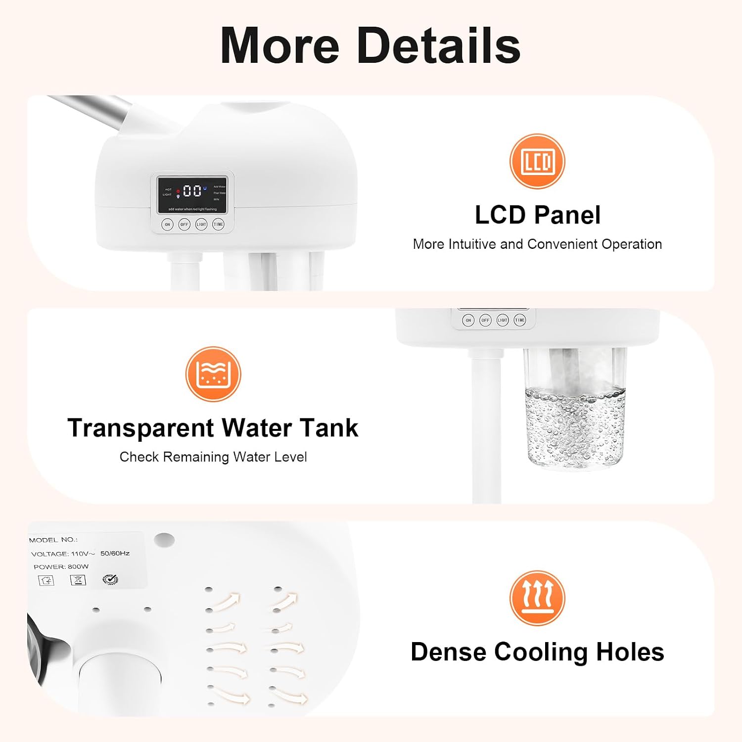 Standing Facial Steamer with LCD Timer 0-20min, Ozone Face Steamer Machine, Movable Pedicure Steamer with Wheels & Adjustable Height, Portable Skin Care Spa for Home Beauty Salon
