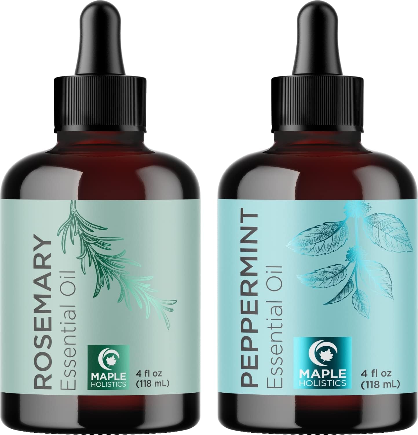 Premium Hair Oils for Hair Growth - Pure Peppermint and Rosemary Oil for Hair Growth - Hair Treatment Oils Set with Rosemary Essential Oil and Peppermint Essential Oil 4 Fl Oz Each