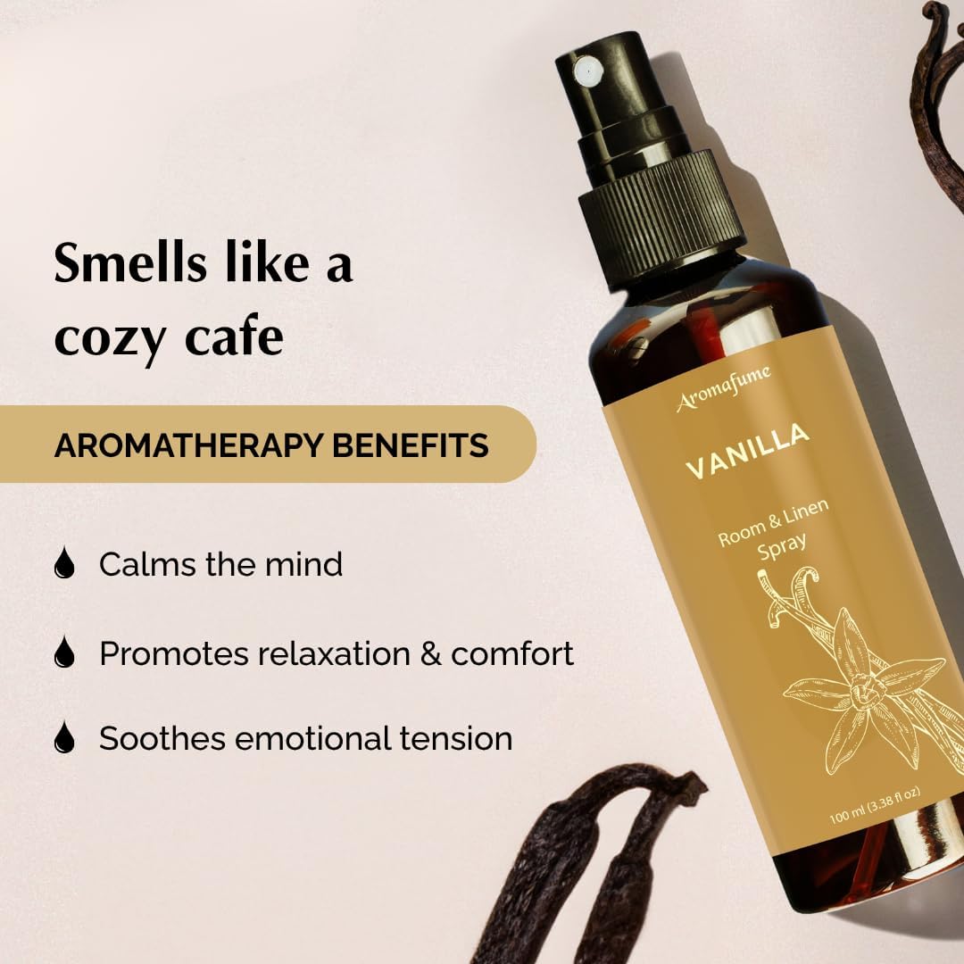 Vanilla Room, Linen & Pillow Spray by Aromafume | 100ml/3.38 fl oz | with Pure Vanilla Essential Oil | Aromatherapy Spray | Mist for Bedding, Fabrics