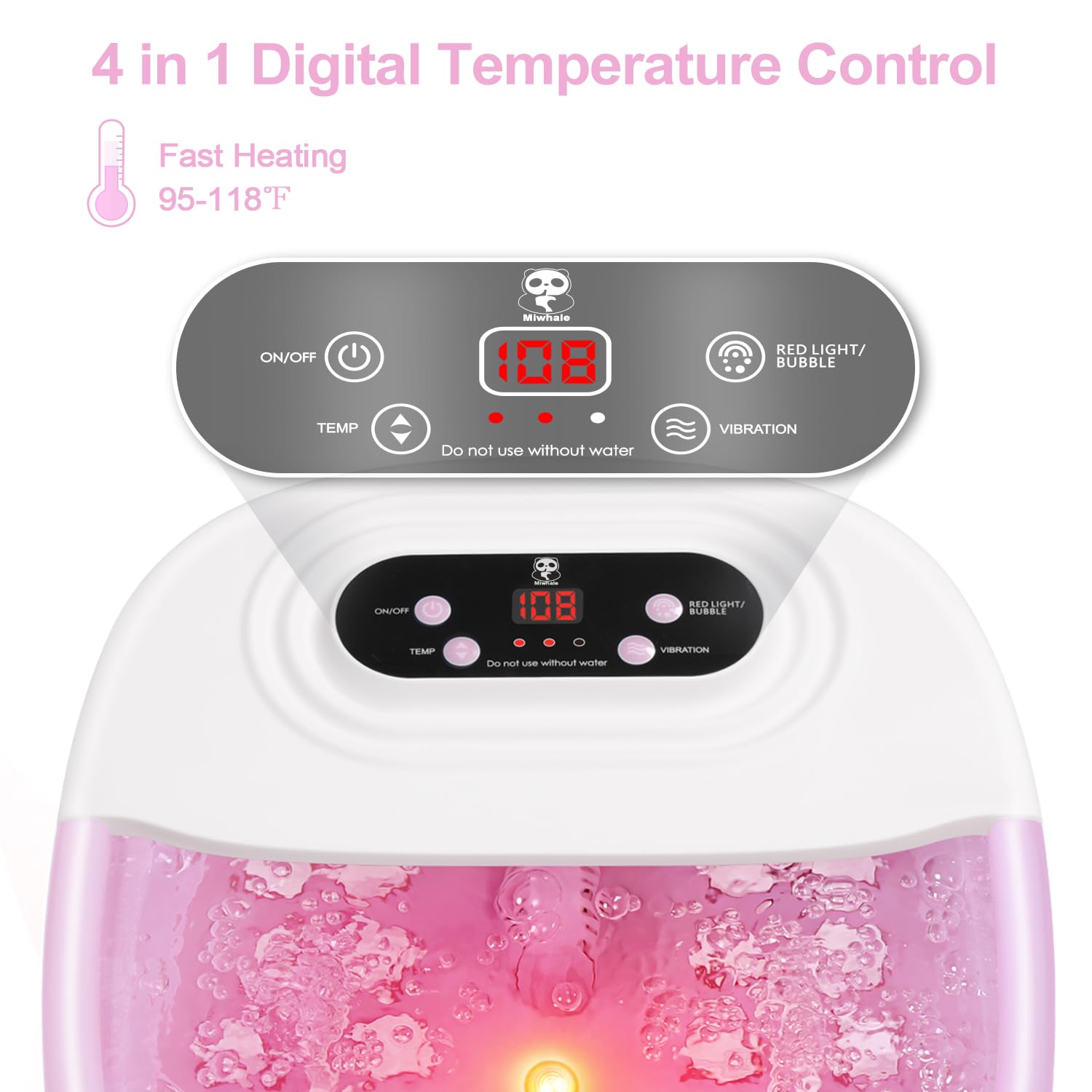 Foot Spa Bath Massager with Heat Bubbles and Vibration Massage and Jets, 16 OZ Calming Lavender Foot Soak Epsom Salt, Foot Soaker with Red Light, 22 Massage Rollers, Adjustable Temp - Pink