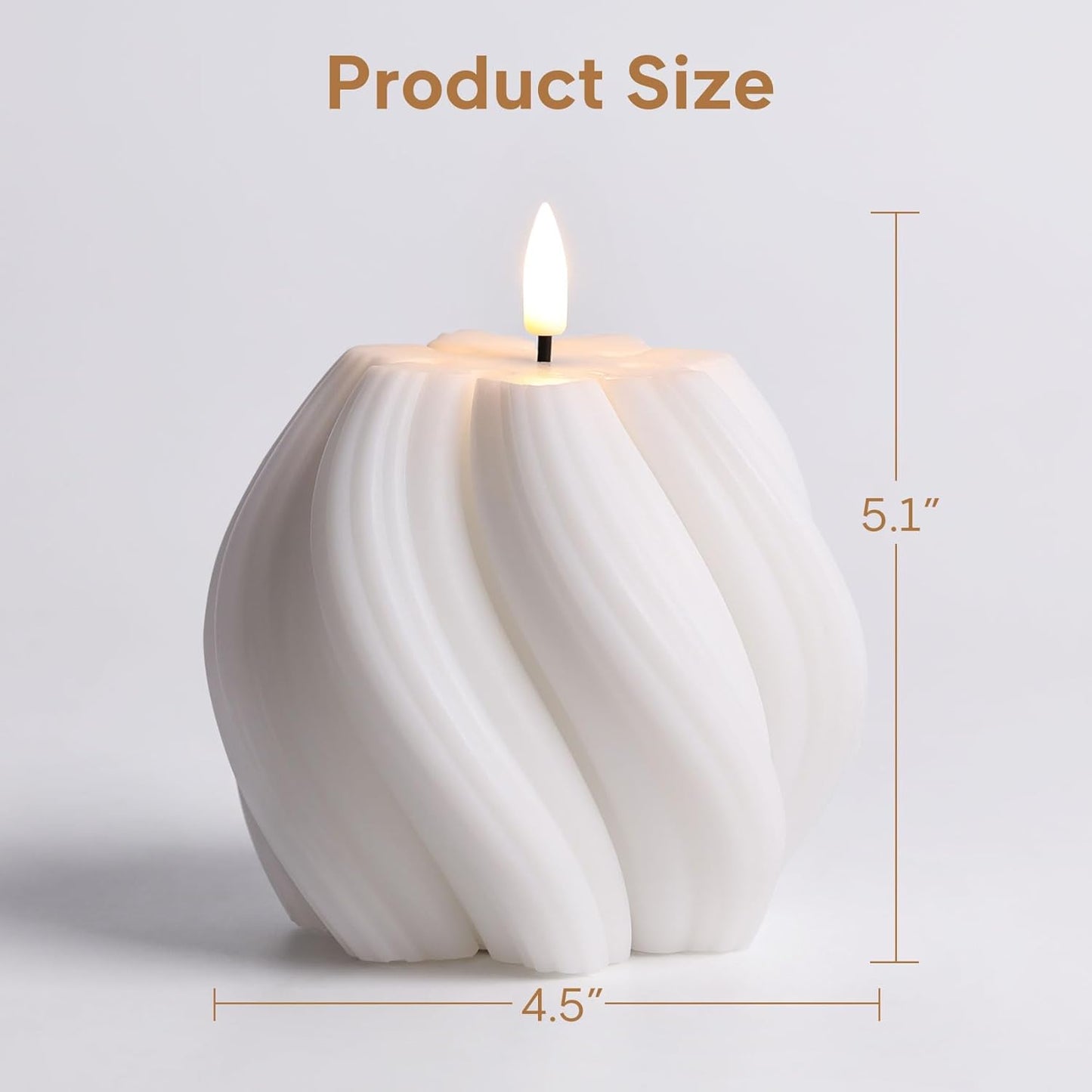 White Swirl Flameless Candles with Remote, Aesthetic Twirl LED Pillar Candle Housewarming Gift Home Shelf Decor 1 Pack