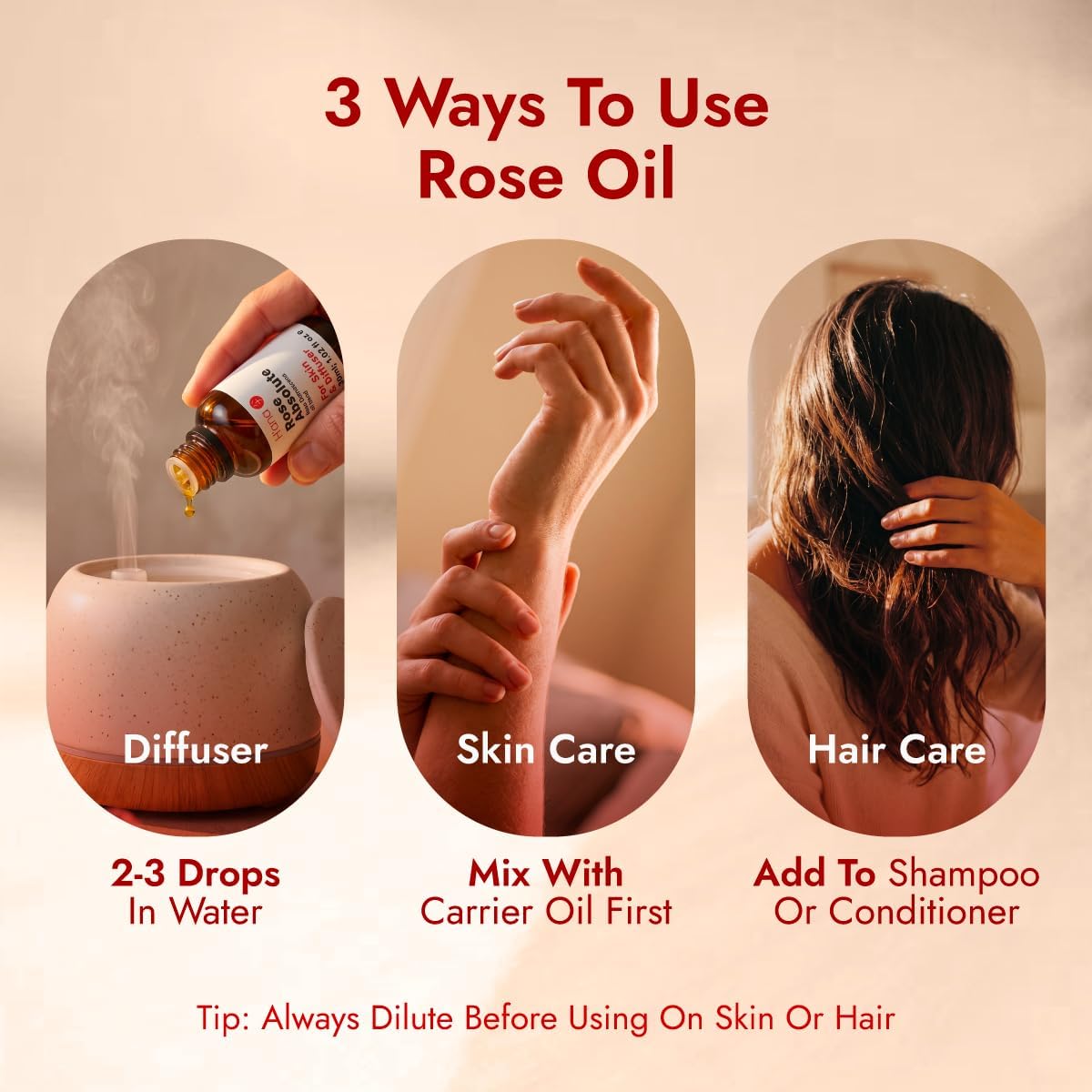 H'ana 100% Pure Rose Essential Oil for Aromatherapy- 1.02 Fl Oz