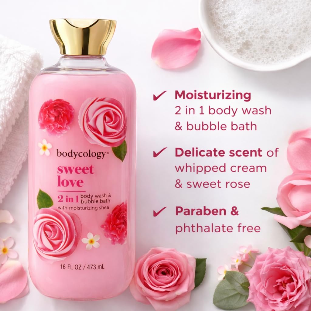 2 in 1 Body Wash and Bubble Bath - Sweet Love by Bodycology for Women - 16 oz Body Wash