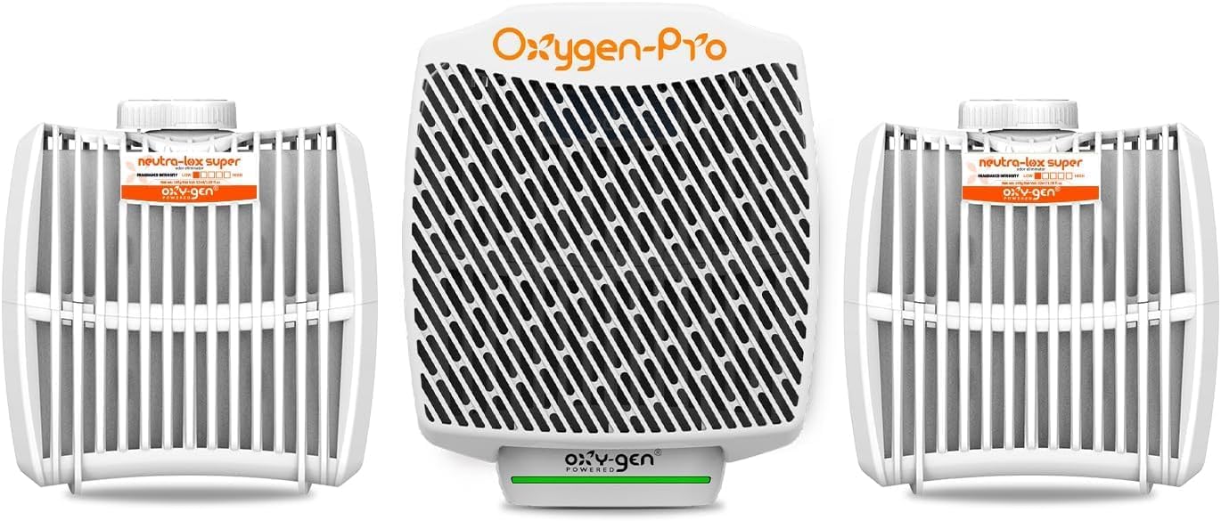 Oxygen-Pro - Starter Kit - Commercial Air Freshener and Deodorizer, Wall Mounted, Battery Operated Automatic Dispenser, Odor Eliminator, and Fragrancing System (Subtle kit) 120 Day Supply