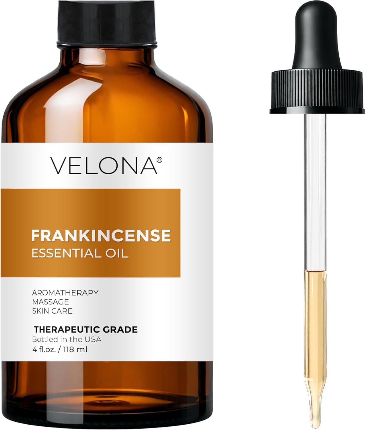 velona Frankincense Essential Oil - 4 oz | Therapeutic Grade | for Aromatherapy Diffuser, Massage, Skincare, Haircare, Soapmaking | Undiluted and Multipurpose in Glass Bottle