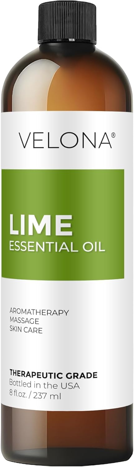 Lime Essential Oil by Velona - 8 Fl Oz | Therapeutic Grade | for Aromatherapy Diffuser, Massage, Skincare, Haircare, Soapmaking | Undiluted and Multipurpose