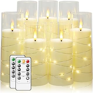 Flameless Candles,with Embedded Star String, Battery Operated Candles Flickering LED Pillar Candles with Remote Control and Timer, Home Decoration Add a Warm and Romantic Atmosphere，Set of 7 (Ivory)