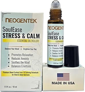 SoulEase Stress & Calm Essential Oil Roll On – Made from 10 Premium Calming Botanicals – Soothing Floral • Warm Wood • Gentle Citrus – 100% Natural Oil – 10ML