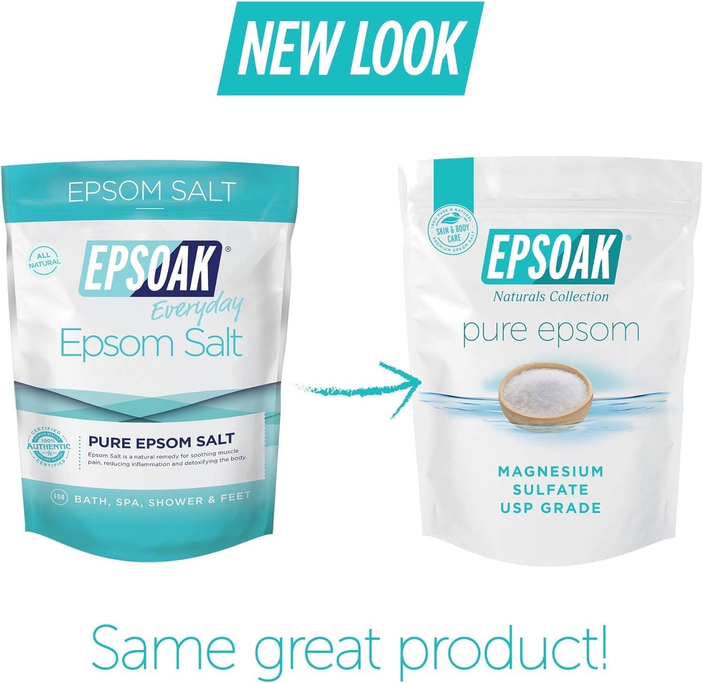 Epsoak Epsom Salt 5 lb. Magnesium Sulfate USP. Resealable Epsom Salt Bag Unscented, Made in The USA, Cruelty-Free Certified