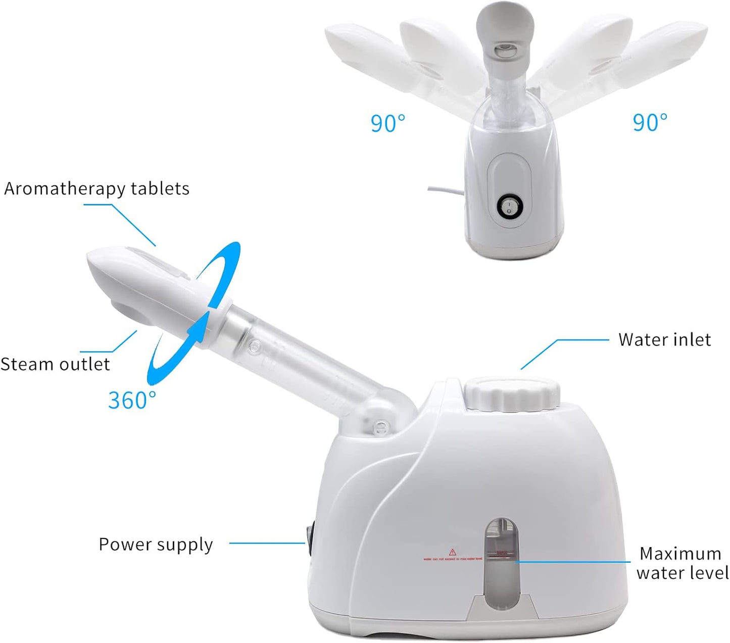 Facial Steamer Nanometer Fine Mist for Deep Cleaning with Towel, 360 Rotating Arm, Home Spa Device for Personal Care
