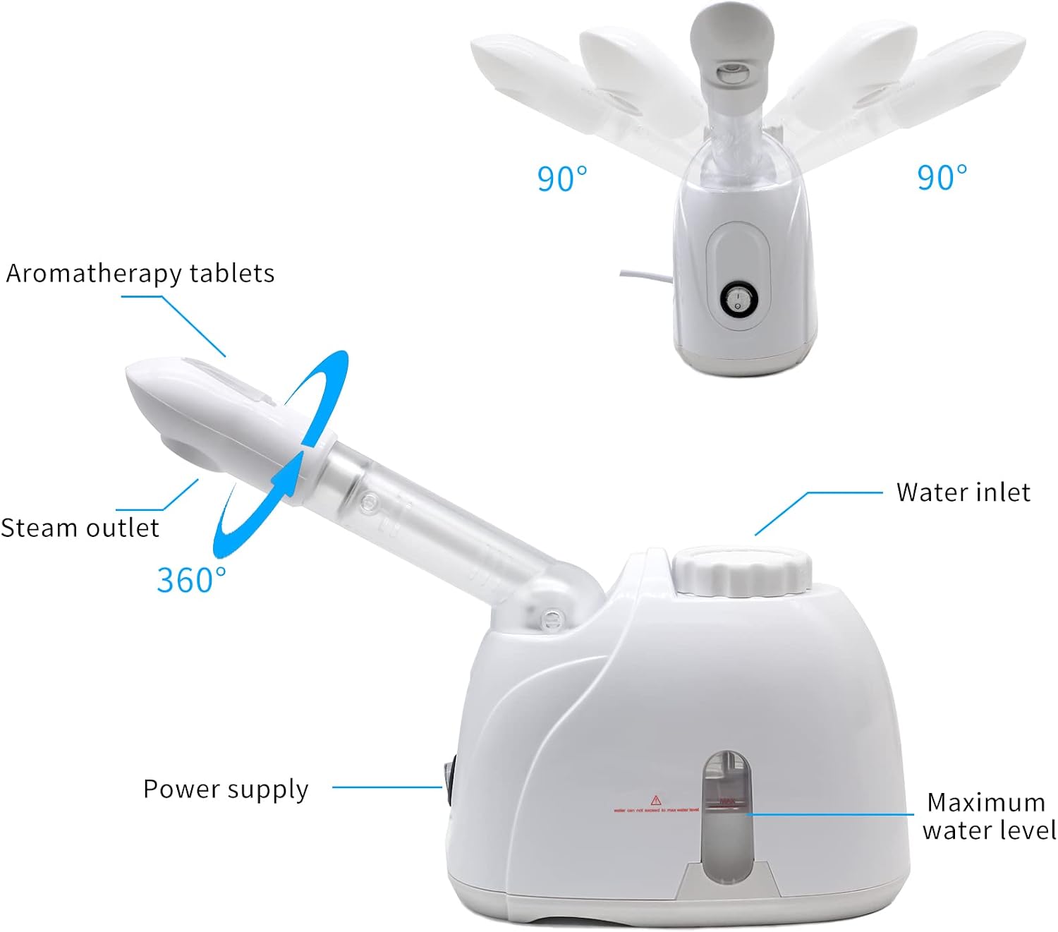 Facial Steamer Nanometer Fine Mist for Deep Cleaning with Towel, 360 Rotating Arm, Home Spa Device for Personal Care