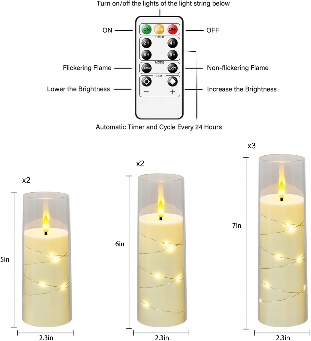 Flameless Candles,with Embedded Star String, Battery Operated Candles Flickering LED Pillar Candles with Remote Control and Timer, Home Decoration Add a Warm and Romantic Atmosphere，Set of 7 (Ivory)