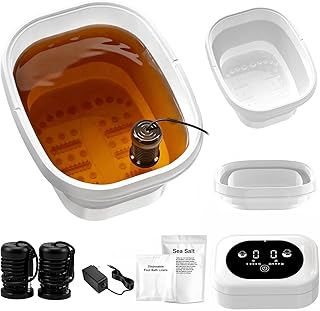 Ionic Foot Bath Detox Machine,Foot Detox Foot Bath Soak Tub with 2 Arrays,80 Disposable Liners,Detox Sea Salt,Folding Foot Spa Bucket,Home Salon-Level Foot Soaking Tub