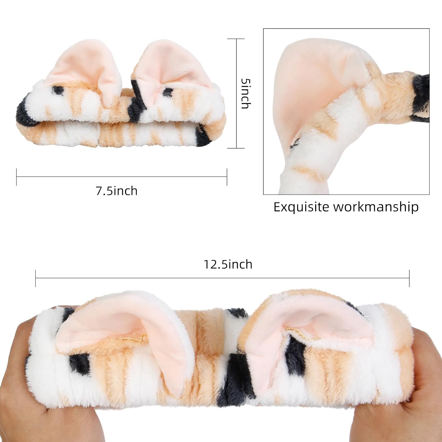 TEBIEKOY Plush Cat Ears Spa Headband For Washing Face Skincare Makeup, Elastic Animal Headbands for Women Girls Soft Coral Fleece Facial Wash Hair Accessories Trendy Stuff Gifts, 2PCS