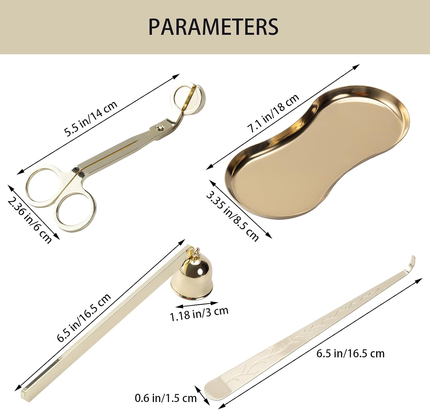 4 Pack Gold Essential Candle Accessory Set, Precision Wick Trimmer Elegant Wick Dipper, Stylish Snuffer Tray Holder, Perfect for Candle Enthusiasts/Lovers
