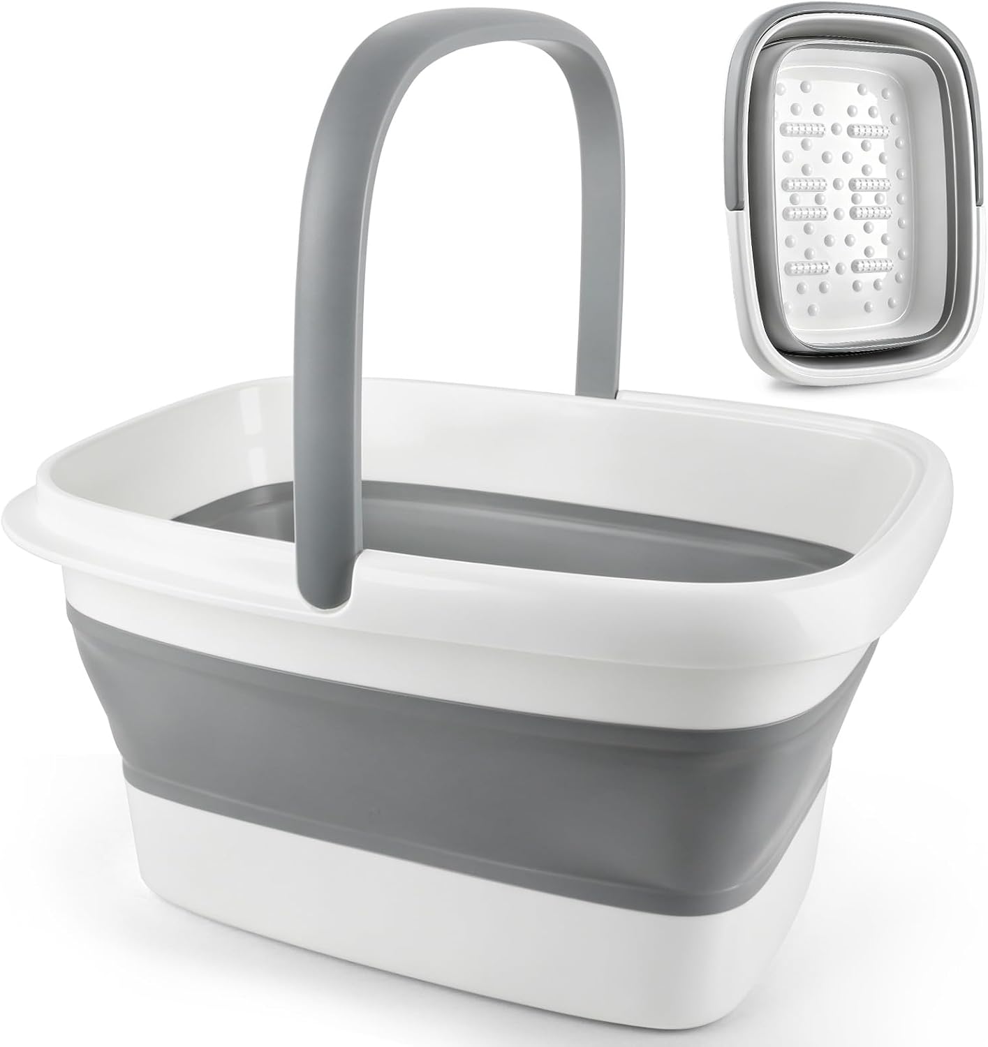 Collapsible Foot Bath Soak Tub with Massage Acupoints, 15L Foot Soaking Tub Feet Massager for Spa Health Care Pedicure, Plastic Wash Basin Foot Bucket with Handle for Trip Camping, Gifts for Women Men
