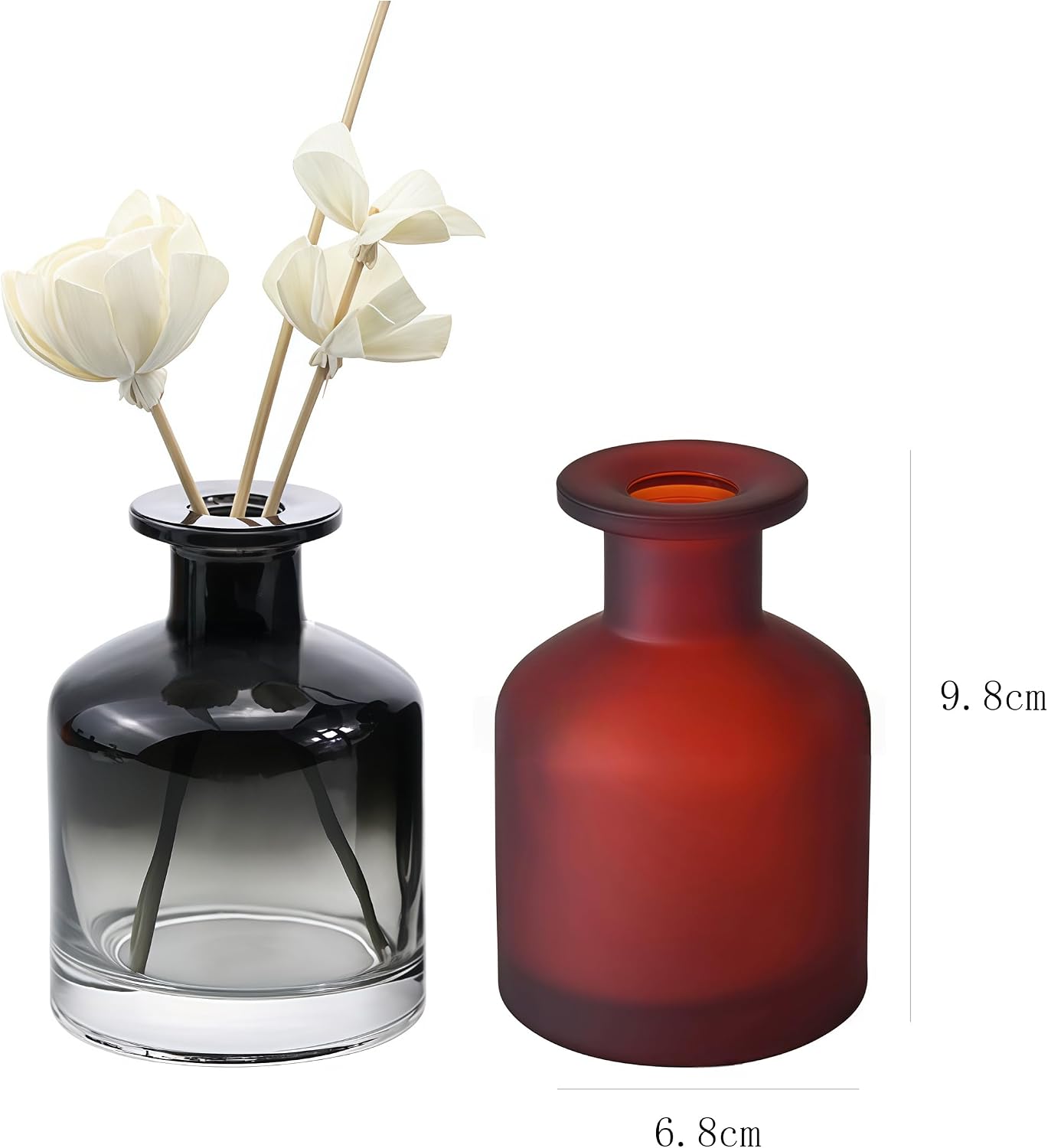 2 Pcs 150ml Black Glass Reed Diffuser Bottles,Empty Refillable Diffuser Bottle for Essential Oils,Aromatherapy Container for DIY Replacement Diffuser,Reed Sticks,Small Flower Bud Vase