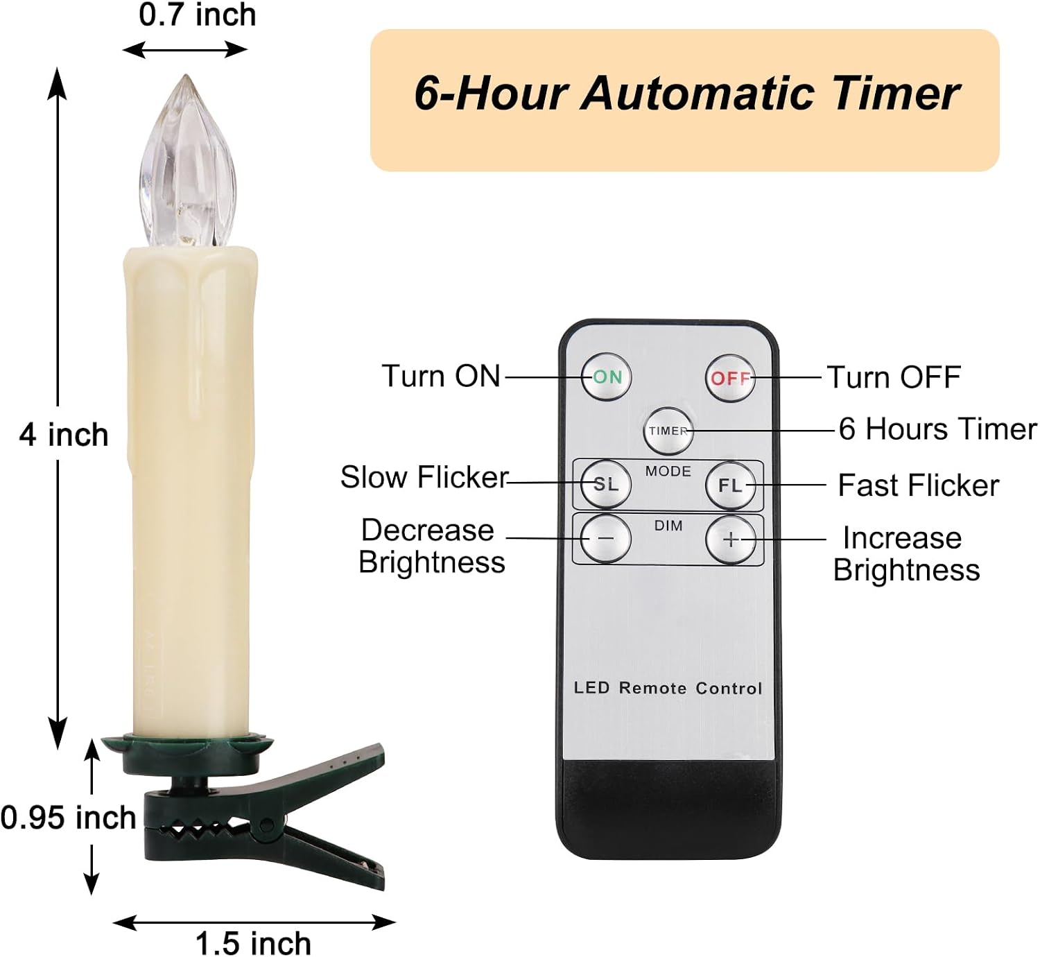 24PCS LED Flameless Taper Candles Flickering with Remote Timer, Battery Operated Waterproof Christmas Tree Candles, Warm White Window Candle Lights, Perfect for Christmas, Home Decoration (Ivory)