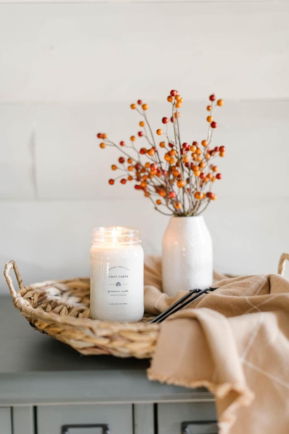Antique Candle Co.® 16 Ounce Soy Wax Candle, 80 Hour Burn Time, Cotton Wick, Mason Jar Candle (Cozy Cabin)