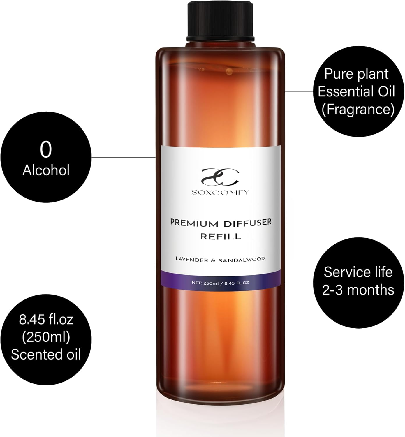 Diffuser Oil Refill, 250ml / 8.45 fl oz, Lavender & Sandalwood - Reed & Aromatherapy Diffuser Oil, Long-Lasting Home Fragrance, Sweet Orange & Cedarwood Notes