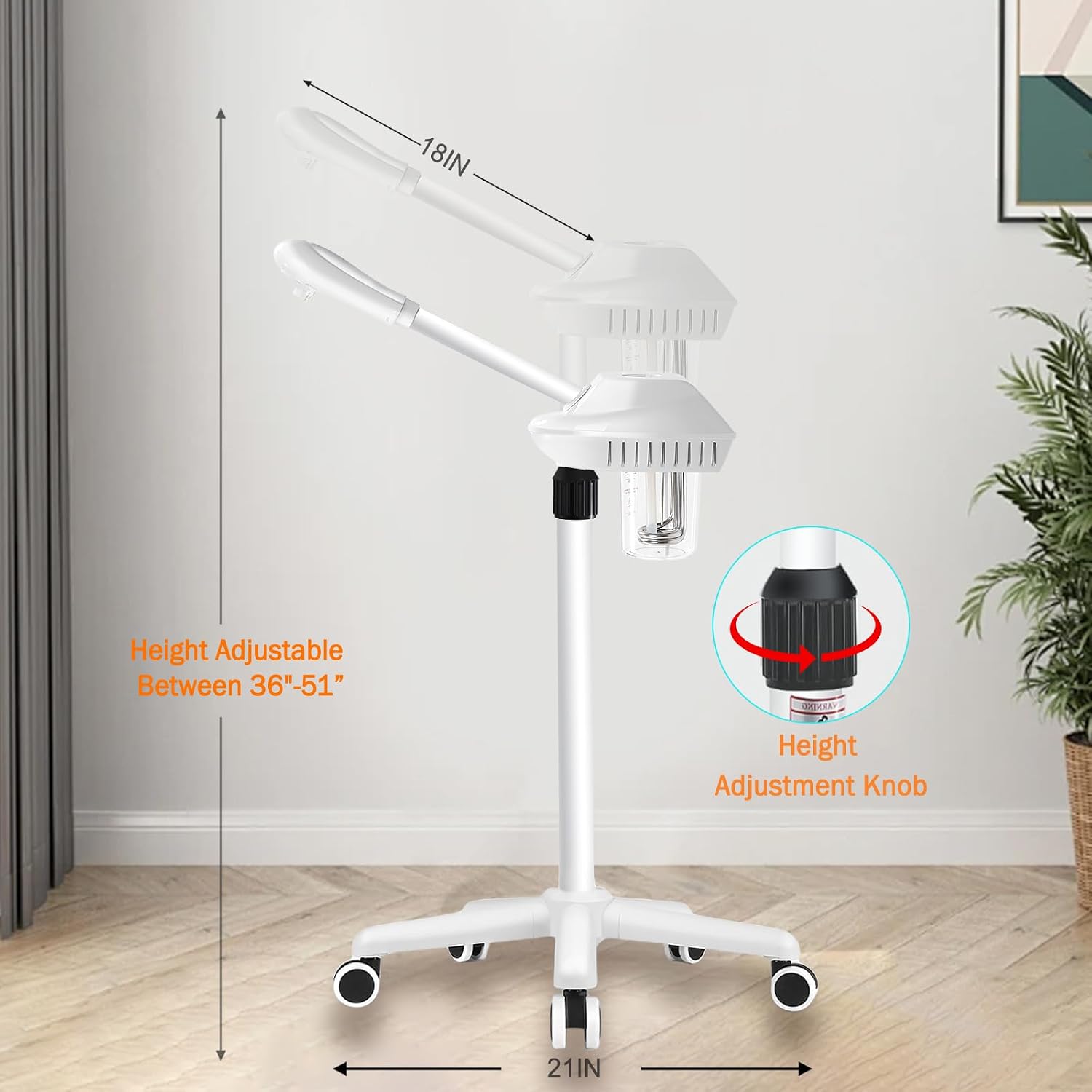 Professional Facial Steamer for Deep Cleansing and Hydration, Ozone Spa Face Steamer on Wheels, Adjustable Height and Angle,Estheticians Steamer More Steam,Suitable for Beauty, Spa and Home Use