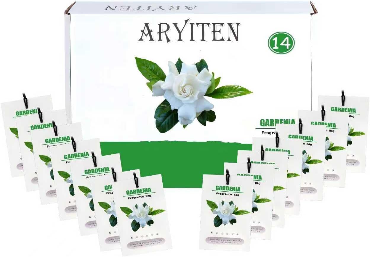 Aryiten 14 Packs Large Gardenia Scented Sachets for Closet Deodorizer Drawers, Hanging Long Lasting Potpourri Bags Home Fragrance