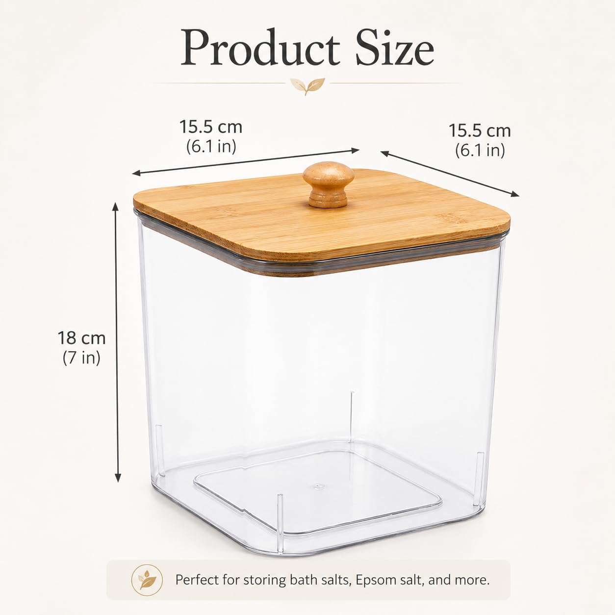Bath Salt Container,2 Pack Clear Plastic Storage Bathroom Canisters with Wooden Lids & Handle,Airtight Bath Salt Dispenser Jars for Bathroom Organization Accessories,Bathtub Decor Box