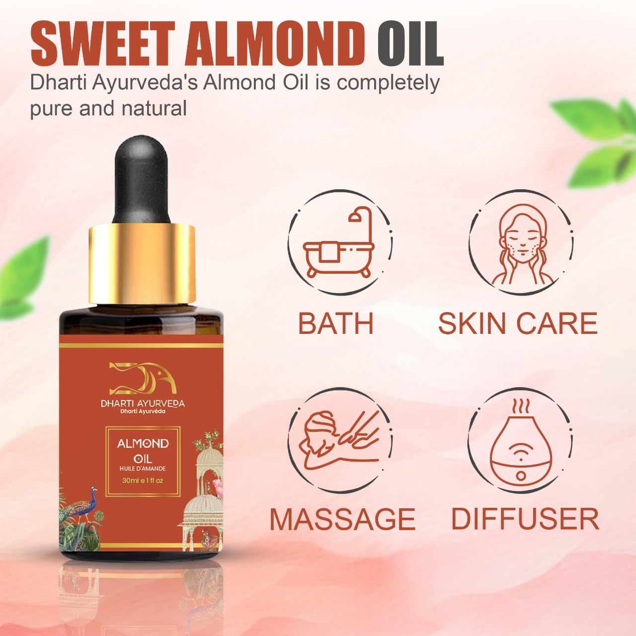Almond Essential Oil with Dropper - 100% Pure Natural Undiluted and Plant Based - Premium Grade Aromatherapy for Skin & Hair Care, and Massage - 30ml (30, Almond)