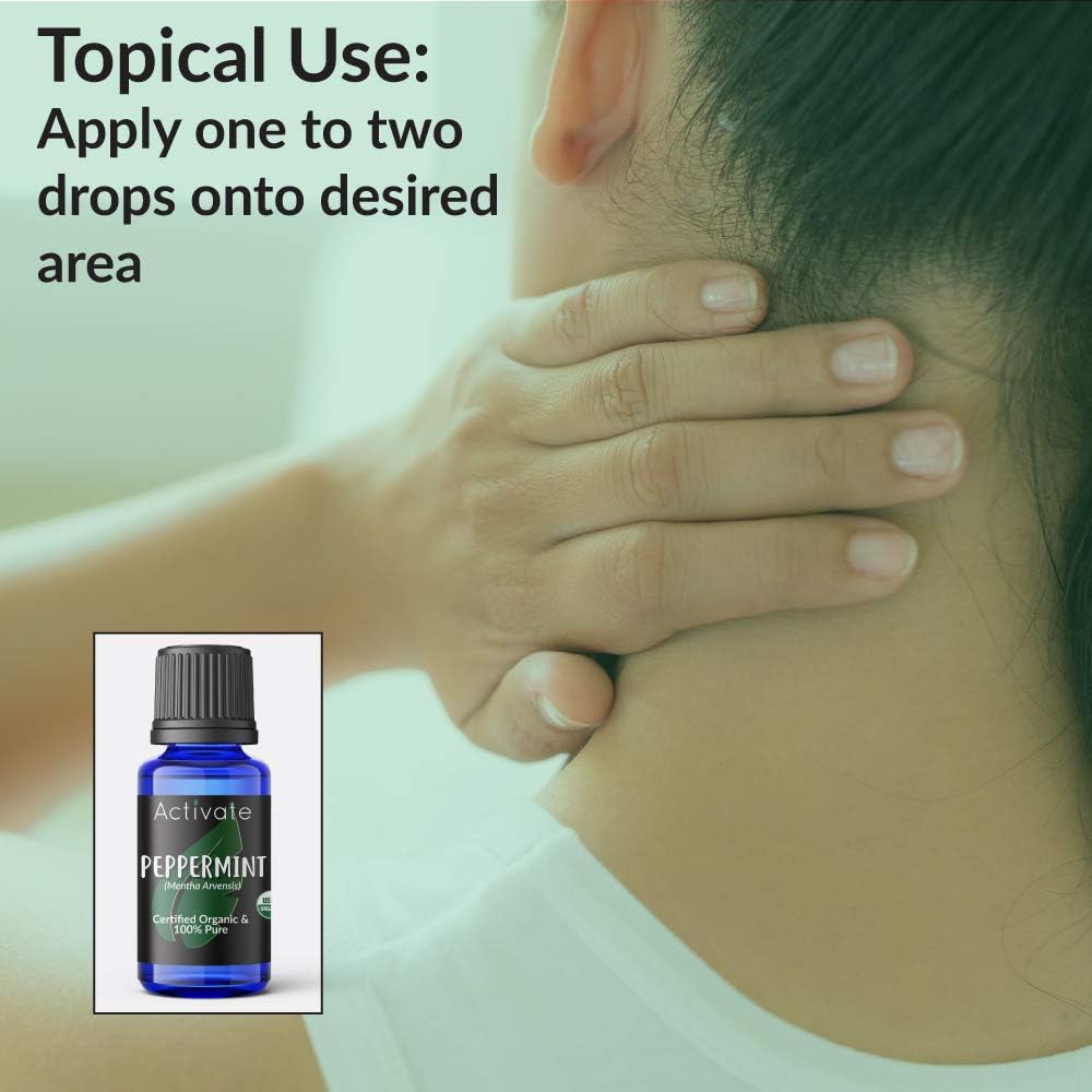 Activate Peppermint Organic Essential Oil 100% Pure, USDA Certified Organic, Premium Grade, Undiluted, Non-GMO, Therapeutic Natural Oils, Aromatherapy & Diffuser Use Gift 10ml