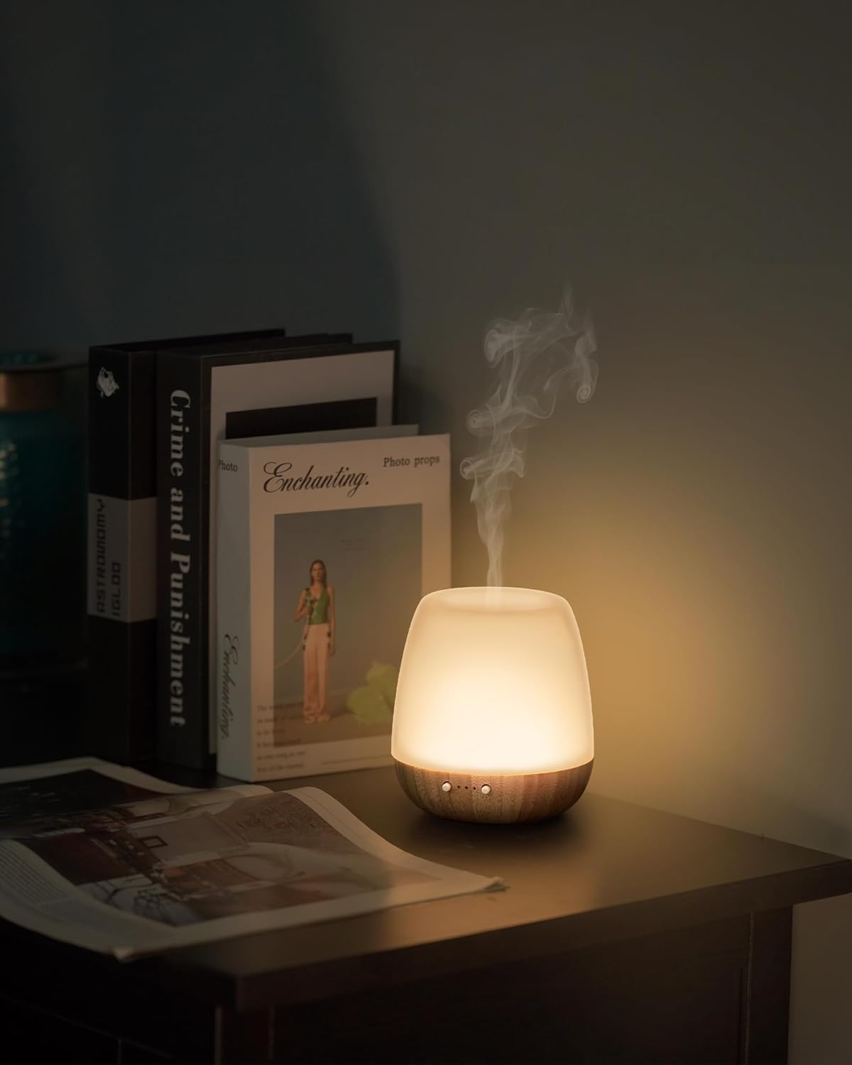 Essential Oil Diffuser - 2.4MHz Ultrasonic Glass & Bamboo Diffuser with Pulse/Continuous Mist & Night Light, Waterless Auto-Off, Silent Aroma Diffuser for Home, Office, Yoga, Spa, Gifts & Home Decor.