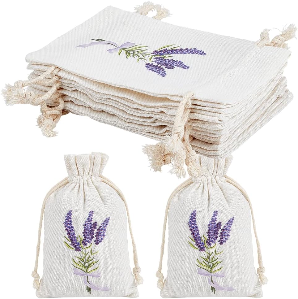 BENECREAT 16Pcs Lavender Bags, Sachet Empty Bags with Drawstring Cotton Pouch for Filling Spice Jewellery Wedding, 5.9x3.9 Inch