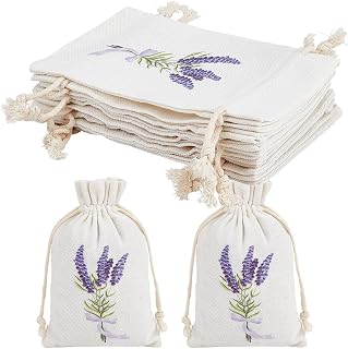 BENECREAT 16Pcs Lavender Bags, Sachet Empty Bags with Drawstring Cotton Pouch for Filling Spice Jewellery Wedding, 5.9x3.9 Inch