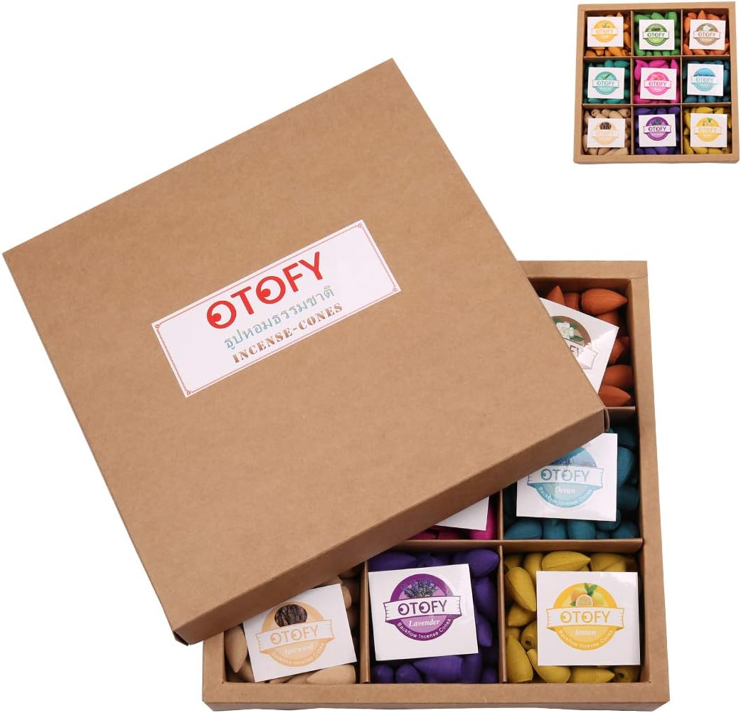 OTOFY Backflow Incense Cones - 360 Pcs of 100% Natural Scents Waterfall Incense Rose Tulip Jasmine Lavender for Meditation & Yoga Gift