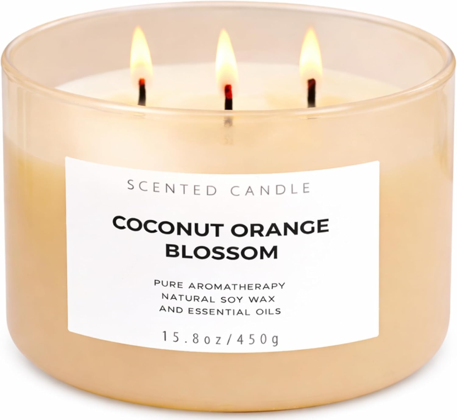 Coconut Orange Blossom Candle | 3-Wick Large Soy Candle 15.8 oz | Creamy Tropical Citrus Floral Scented Candles for Home | Strong Throw, Clean Burn Long Lasting | Aromatherapy Gift for Women