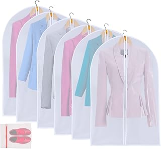 MsKitchen 6 Pack Shirt Garment Bags (24x36") - Dustproof Short Suit Covers - Durable PEVA Closet Bags with Sturdy Zipper for Blouses, Jackets, Sweaters & T-Shirts (Translucent)