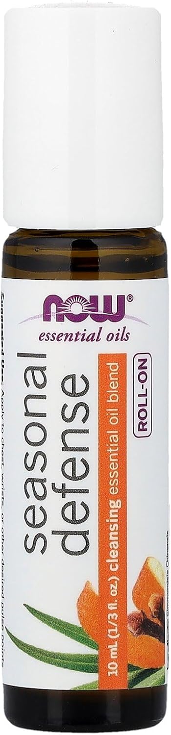 NOW Foods Essential Oils, Seasonal Defense Roll On, Non-GMO Project Verified, Cleansing Blend, Steam Distilled, Topical Aromatherapy, 10-mL