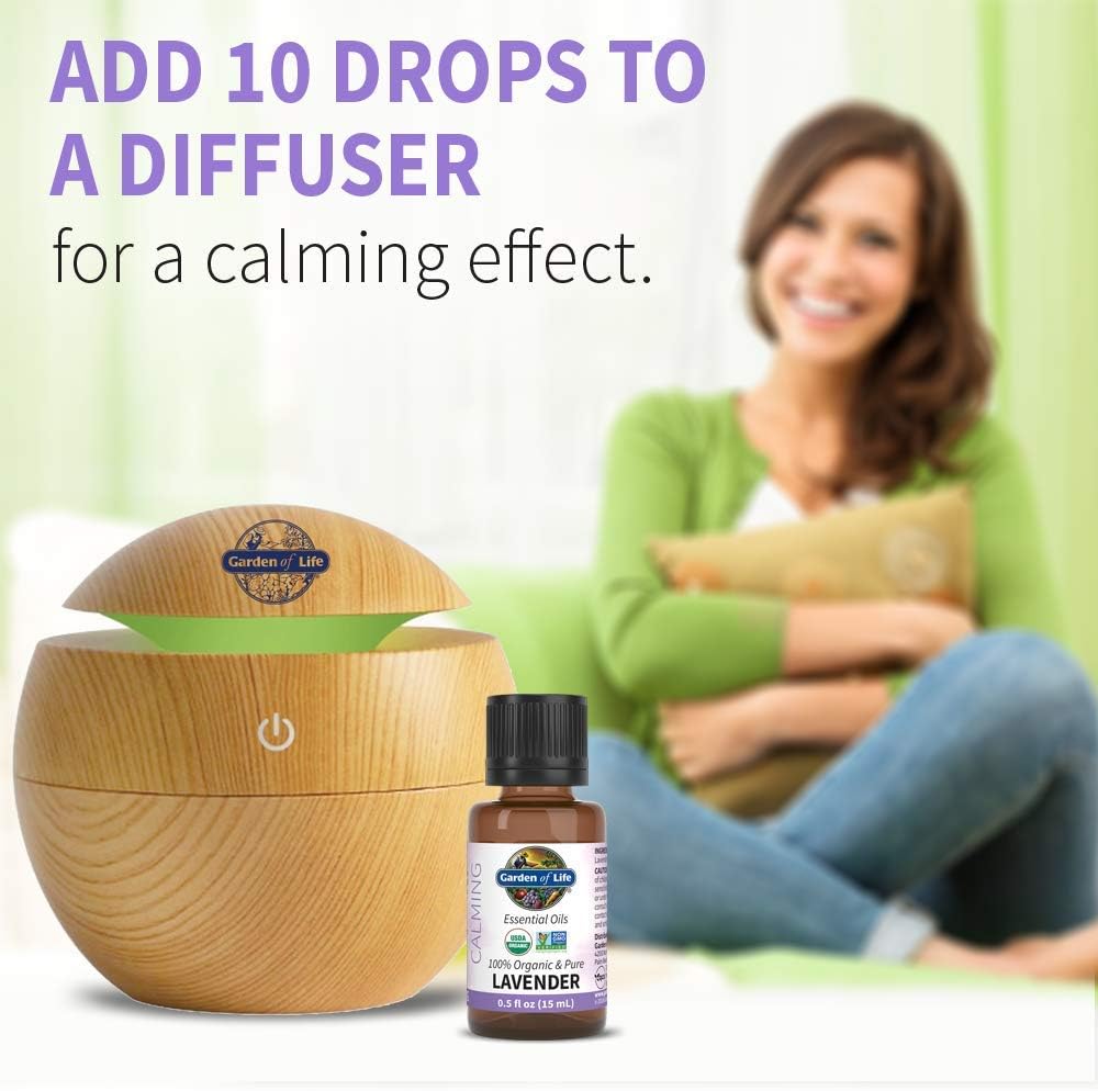 Garden of Life Essential Oil, Lavender 0.5 fl oz (15 mL), 100% USDA Organic & Pure, Clean, Undiluted & Non-GMO - for Diffuser, Aromatherapy, Meditation, Skincare, Sleep - Calming, Relaxing, Soothing