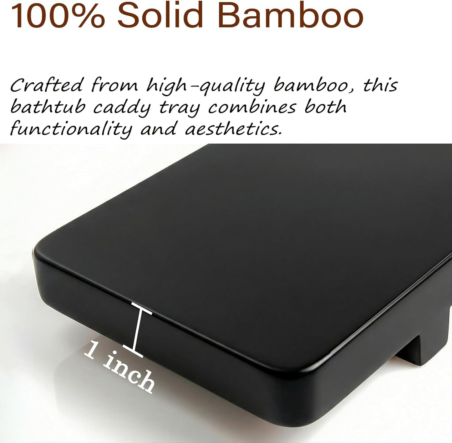 Elegant Black Bamboo Bathtub Tray Caddy for Standard Tub, 31" L Adjustable Bath Tray for Tub, Luxury Spa Bathroom Tray Organizer Table, Bath Tub Accessories for Women, Housewarming, Birthday Gifts