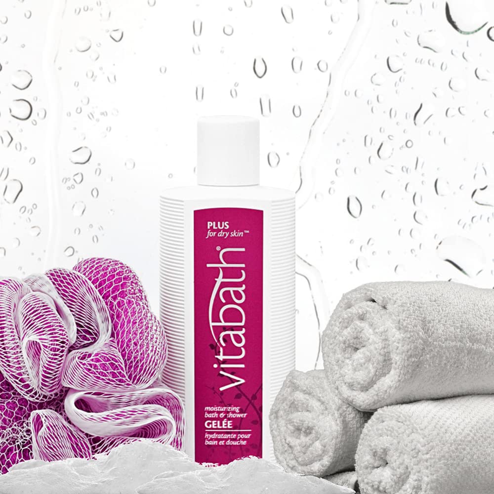 Vitabath Plus For Dry Skin Moisturizing Bath & Shower Gel Wash Nourishing Replenishing Oils Deeply Hydrate & Soothe Dryness - Body Cleanser Skin Restore & Foaming Gelee - 10.5 oz