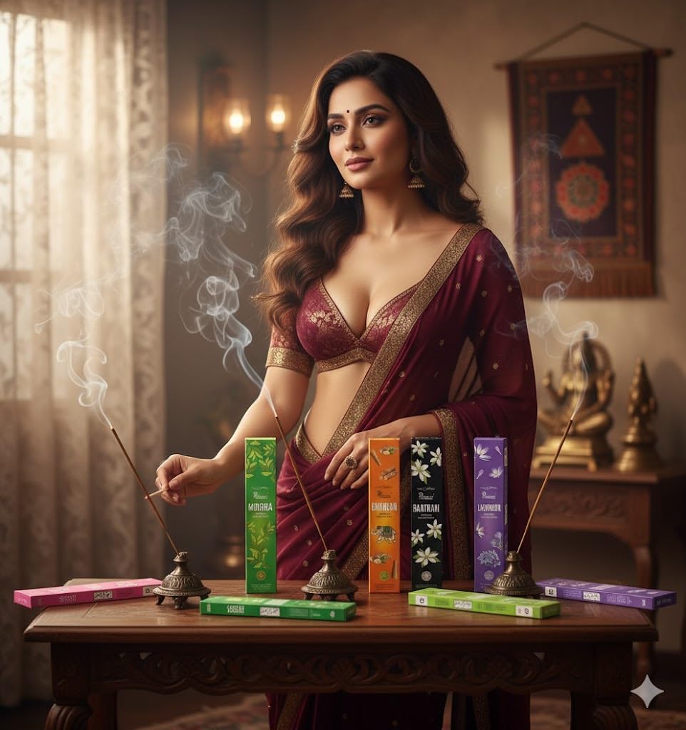 House of Bharat Rolled Masala Incense Sticks, 12 Packs (216g), 180 Sticks; Organic Natural Agarbatti: Chandan, Gulab, Mogra, Raatrani, Lavender; for Yoga, Meditation, Aromatherapy, Home Fragrance
