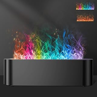 Colorful Flame Fire Diffuser Humidifier, 7 Colors Changing Oil Diffuser, Ultra-Quiet Aroma Essential Oils Aromatherapy Diffusers for Large Room, Bedroom, Office(Timeable, Waterless Auto off-150ml)