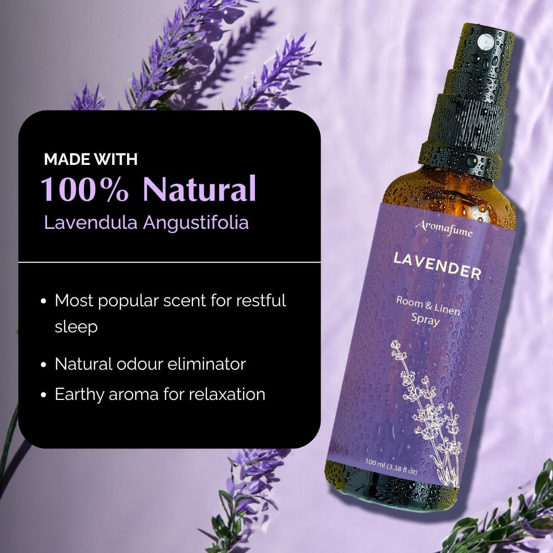Lavender Room, Linen & Pillow Spray by Aromafume | 100ml/3.38 fl oz | with Pure Lavender Essential Oil | Aromatherapy Spray for Relaxation, Sleep & Stress Relief | Mist for Bedding, Fabrics