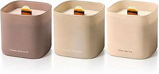 Set of 3 Premium Scented Soy Candles Gift Set | Nature's Bloom Collection - Gardenia, Hilton Garden and Rose & Oud | Crackling Wood Wick | Luxury Candles for Relaxation, Home Décor, Gifts | 9.8oz Each
