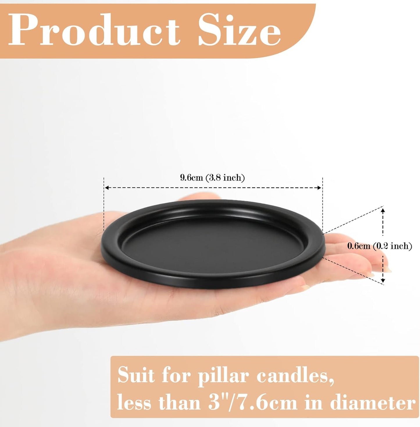Black Iron Plate Candle Holder- Set of 8 |3.8" D x 0.2" H| Decorative Iron Pillar Candle Plate, Elegant Candle Stand for LED & Wax Candles, Incense Cones, Spa, Weddings (8 pcs)