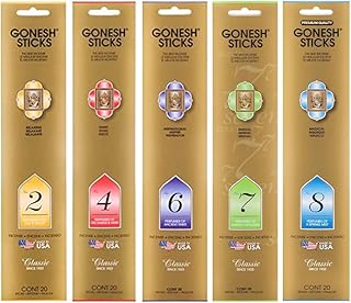 Gonesh - Classic Incense Sticks Variety Pack - Non-Toxic 10” Slow Burn Aromatic Sticks - No. 2, 4, 6, 7 and 8-5 Packs of 20