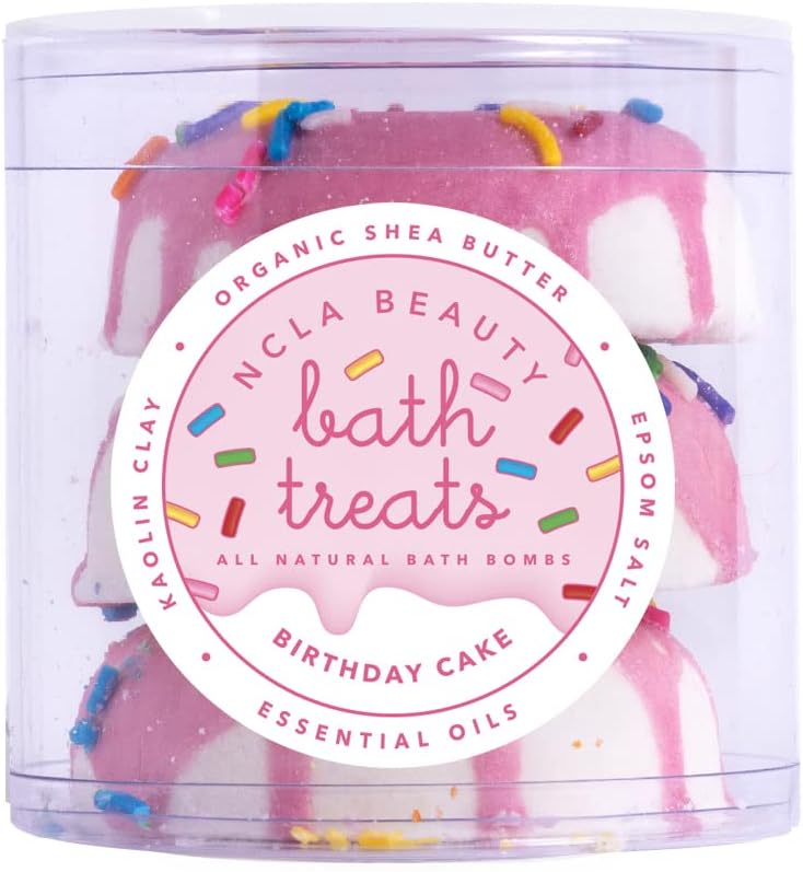 NCLA - Bath Treats All-Natural Bath Bombs (Set of 3) | Vegan, Cruelty-Free, Clean Skincare (Birthday Cake)