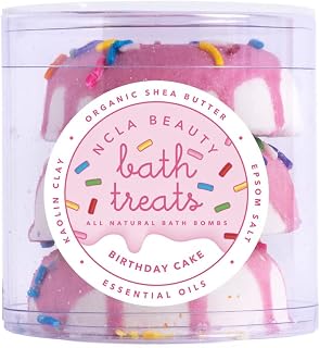 NCLA - Bath Treats All-Natural Bath Bombs (Set of 3) | Vegan, Cruelty-Free, Clean Skincare (Birthday Cake)