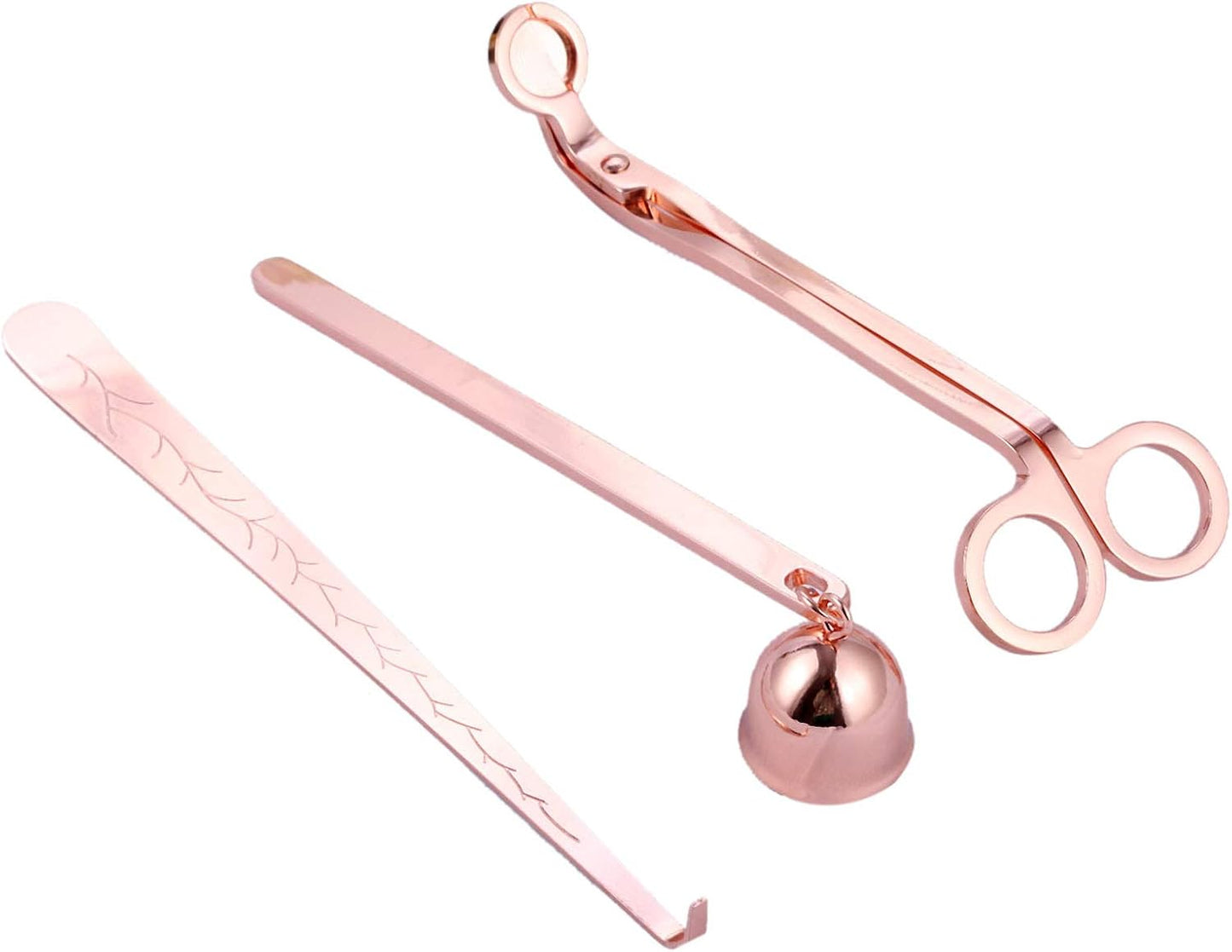 3 in 1 Candle Snuffer Set, MUXSAM Candle Accessory Set with Candle Wick Trimmer, Candle Snuffer and Candles Wick Dipper Candle Cutter Kit Candle Care Tools for Candle Lovers Family Party(Rose Gold)