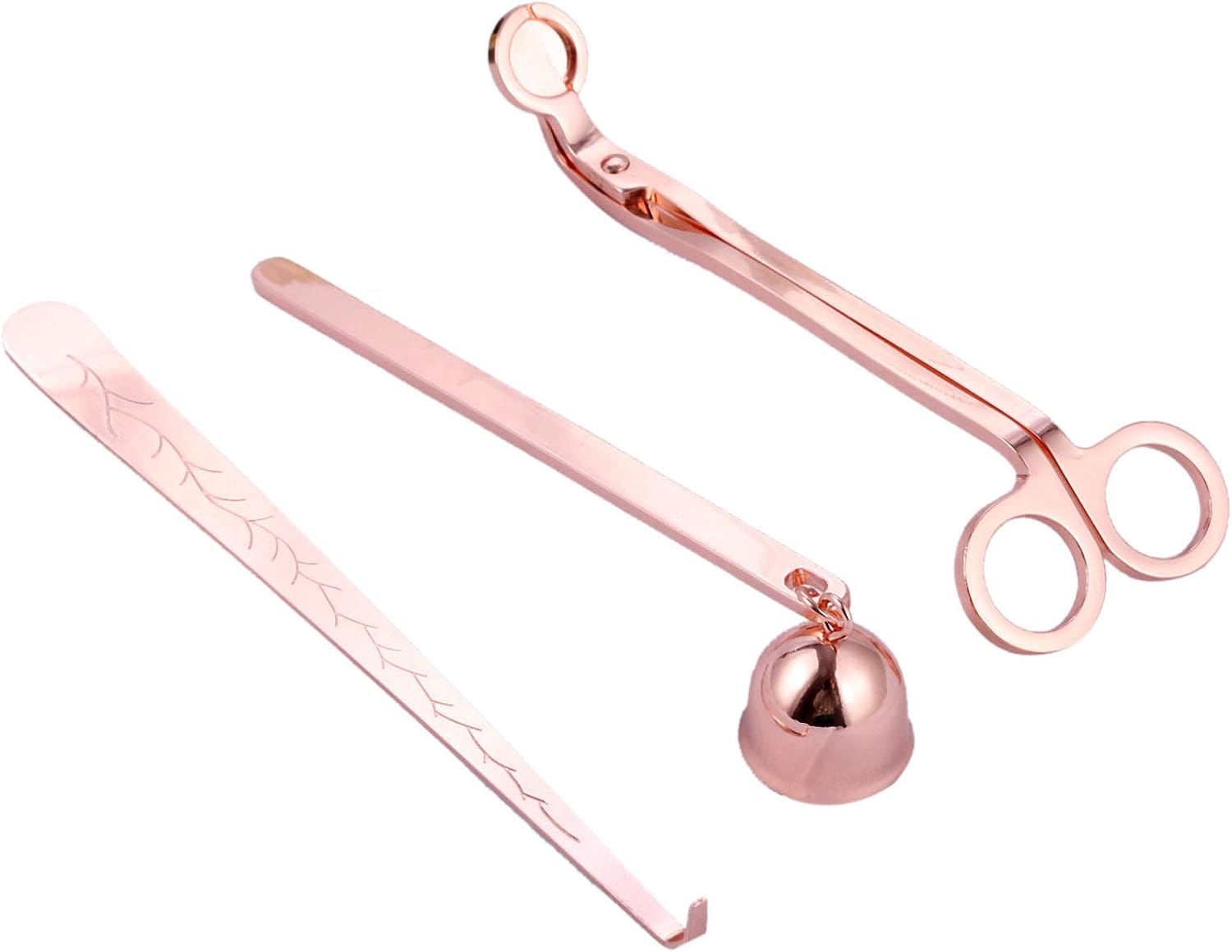 3 in 1 Candle Snuffer Set, MUXSAM Candle Accessory Set with Candle Wick Trimmer, Candle Snuffer and Candles Wick Dipper Candle Cutter Kit Candle Care Tools for Candle Lovers Family Party(Rose Gold)